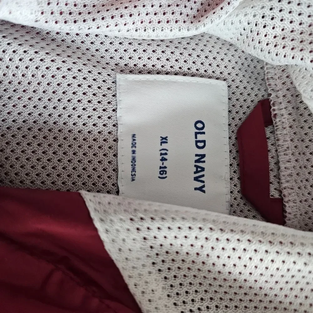 New Old Navy rain jacket wind breaker boys water resistant XL 14/16 14 16 maroon